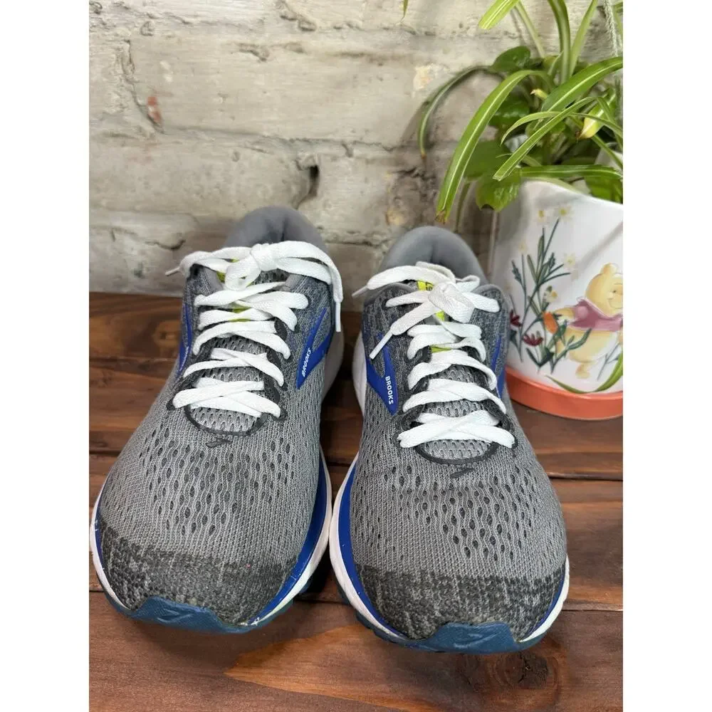 Brooks Ghost Gray/Blue/White Solid Low Top Lace-Up Mesh Running Sneakers